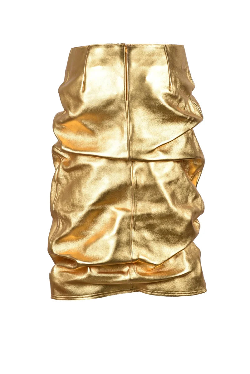 Leather Midi Skirt - Gold