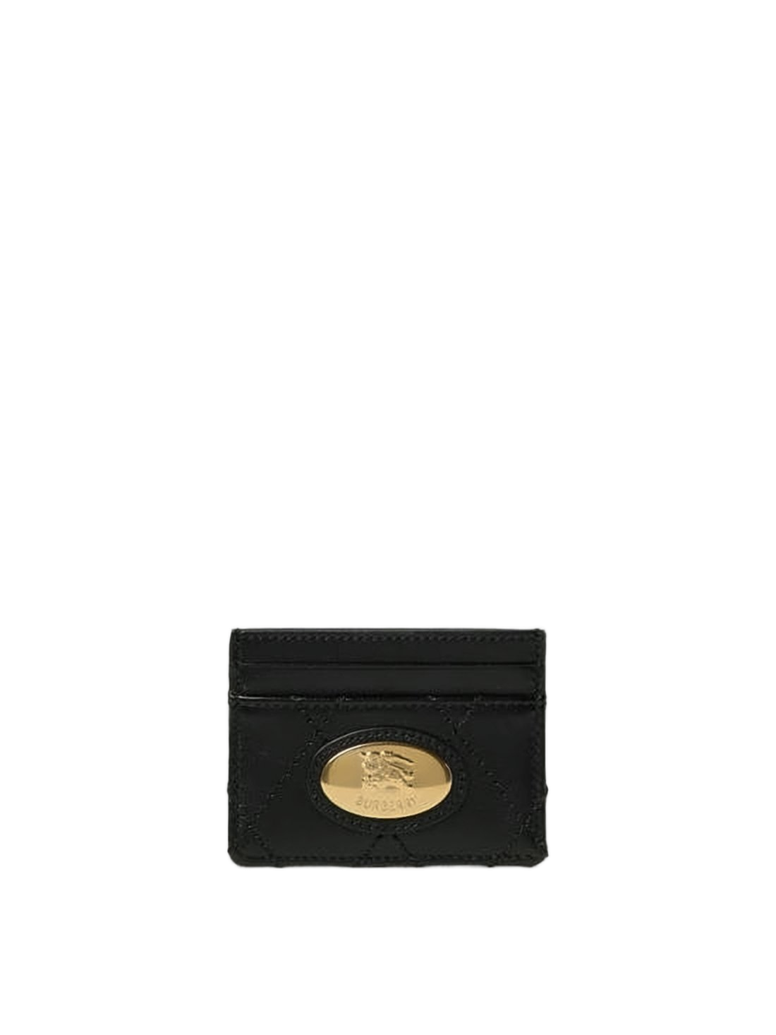 Quilted Calfskin Card Wallet with Gold-tone Plaque