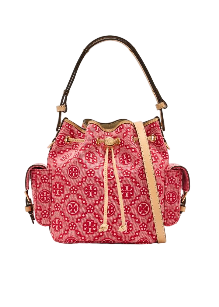 T Monogram Denim Bucket Bag W/Pockets