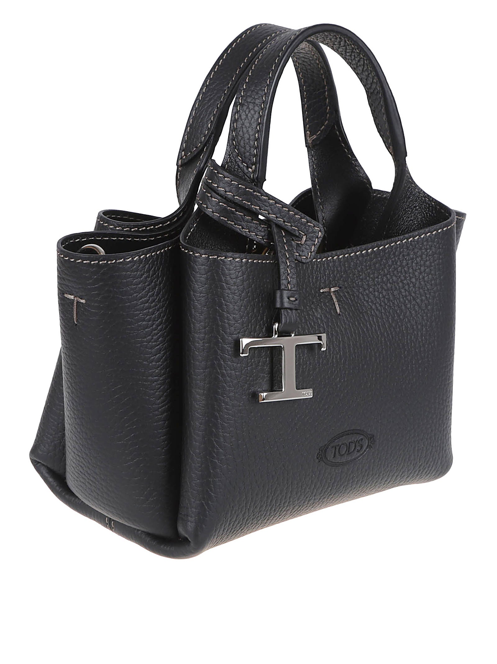 Textured Calfskin Handbag with Embossed Logo