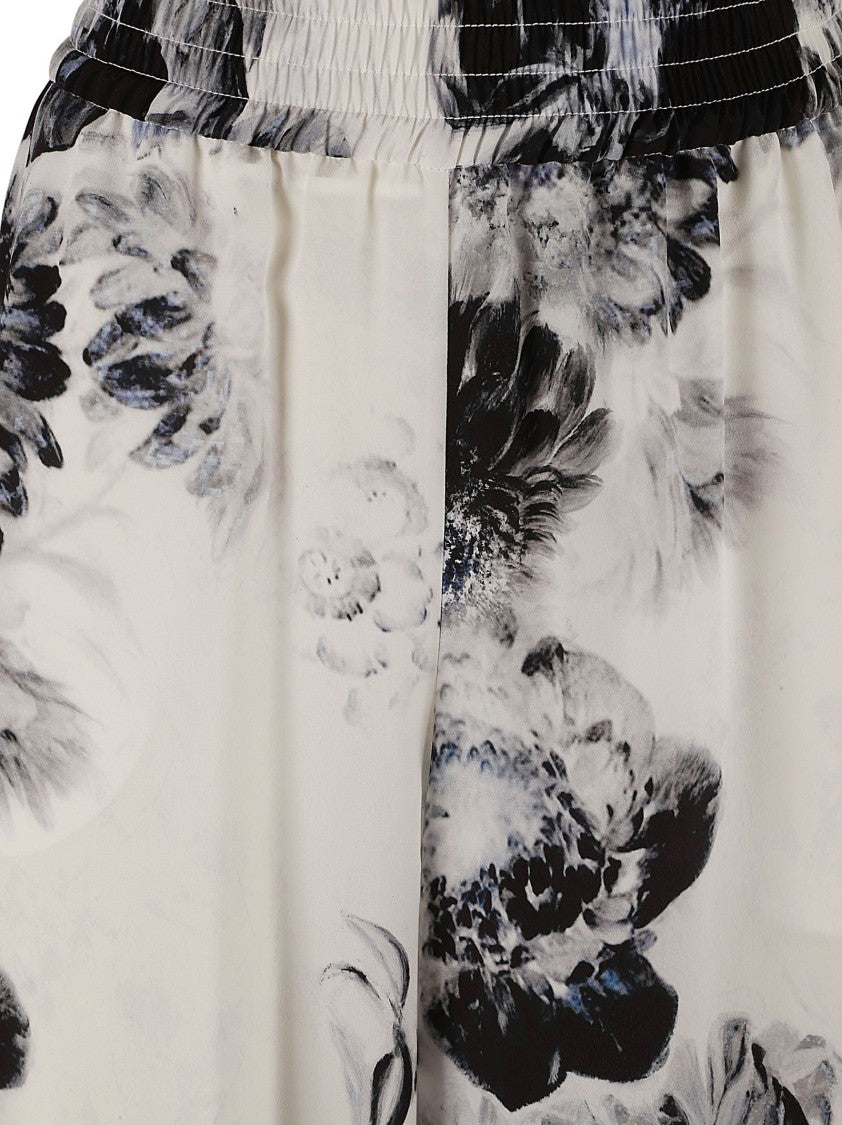 Wide-Leg Floral Print Trousers