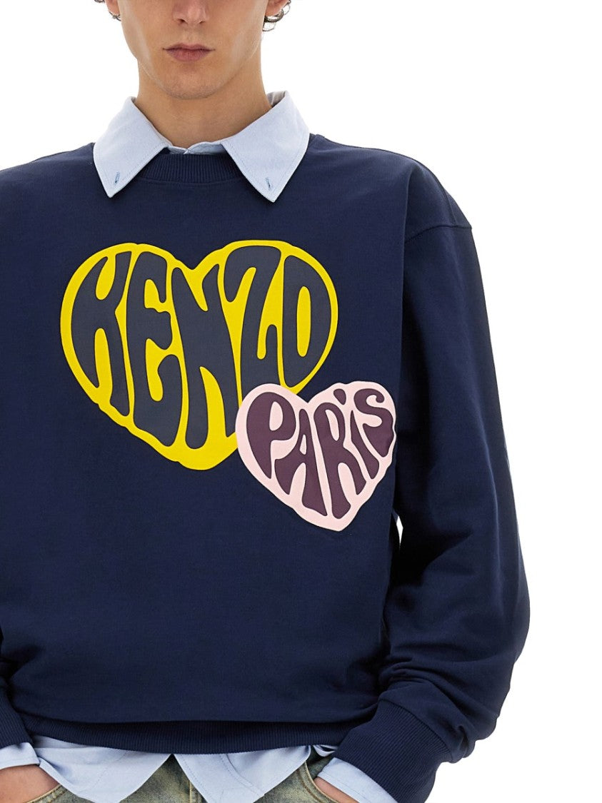 Blue Sweatshirt With Graphic Heart Logo