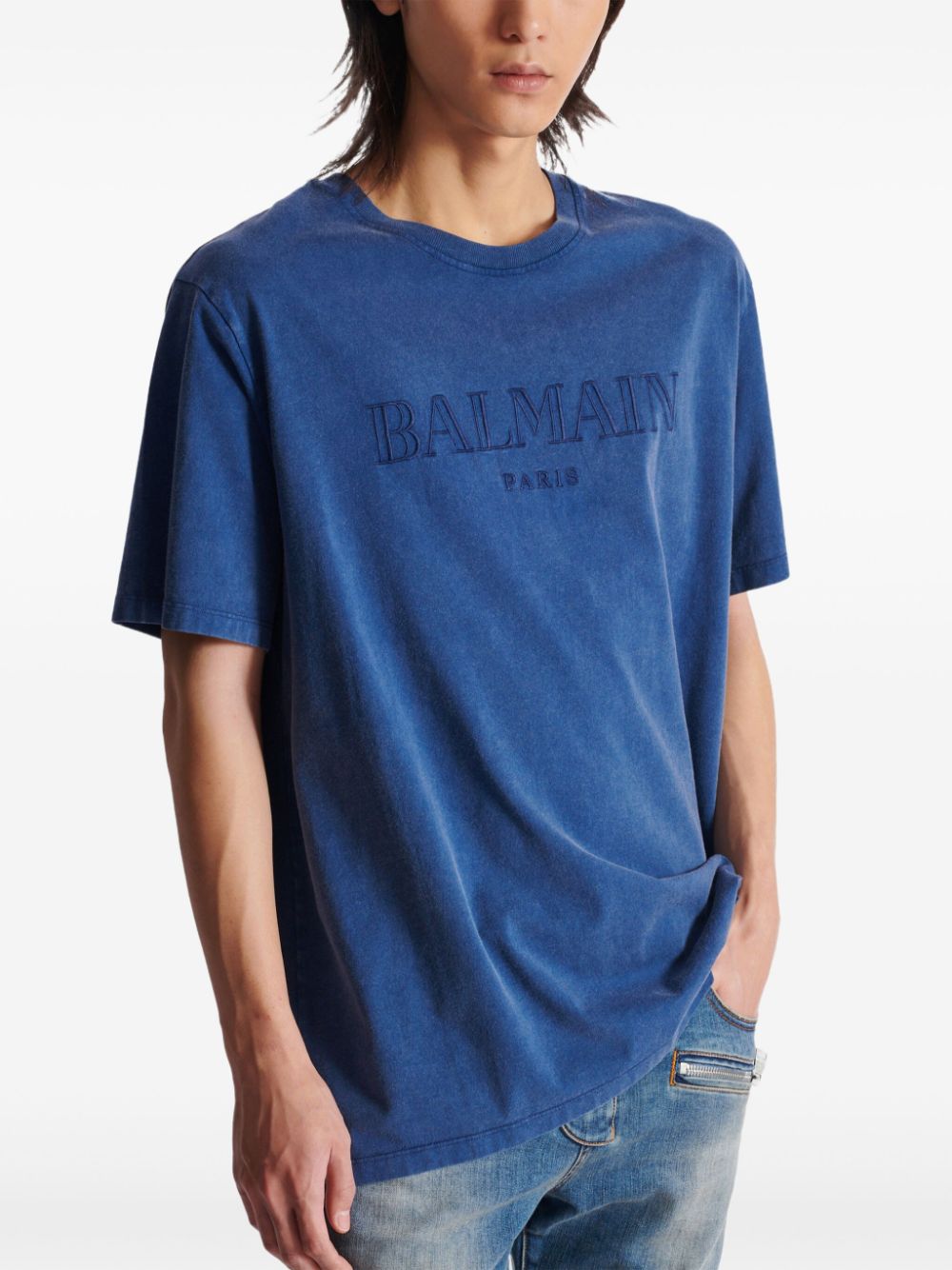 Navy Blue Cotton Logo Print T-Shirt