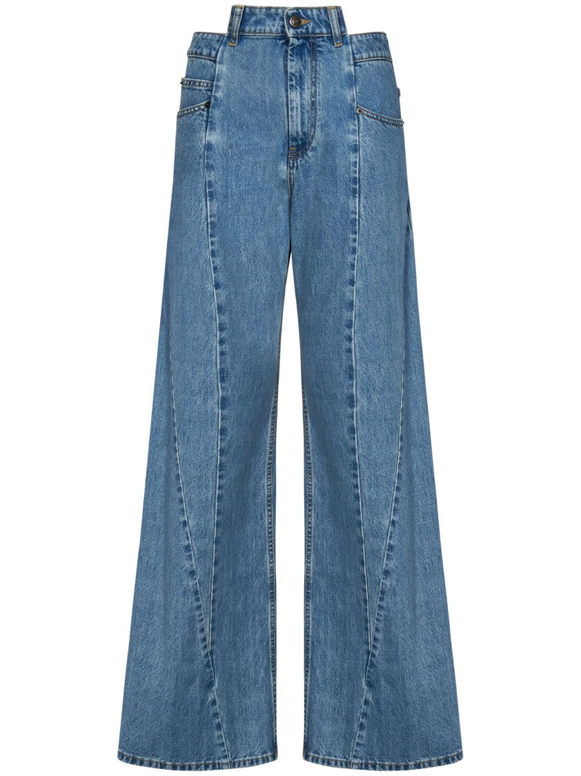 Stonewashed Blue Cotton Denim Jeans