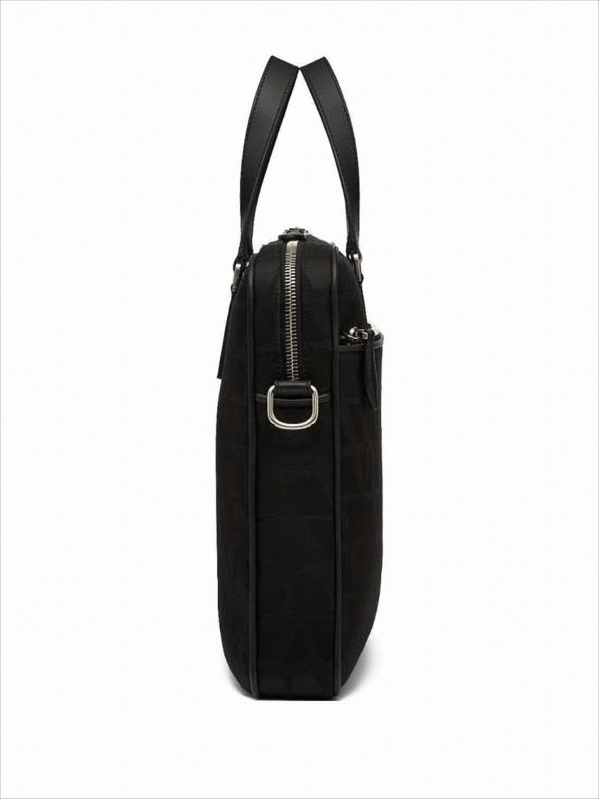 Rectangular Black Tote Bag with Calf Leather Accents