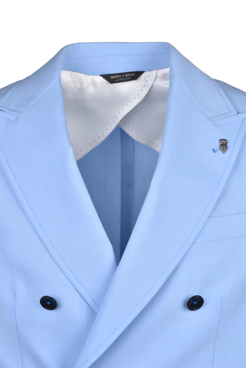 Unlined Double-Breasted Jacket - Light Blue