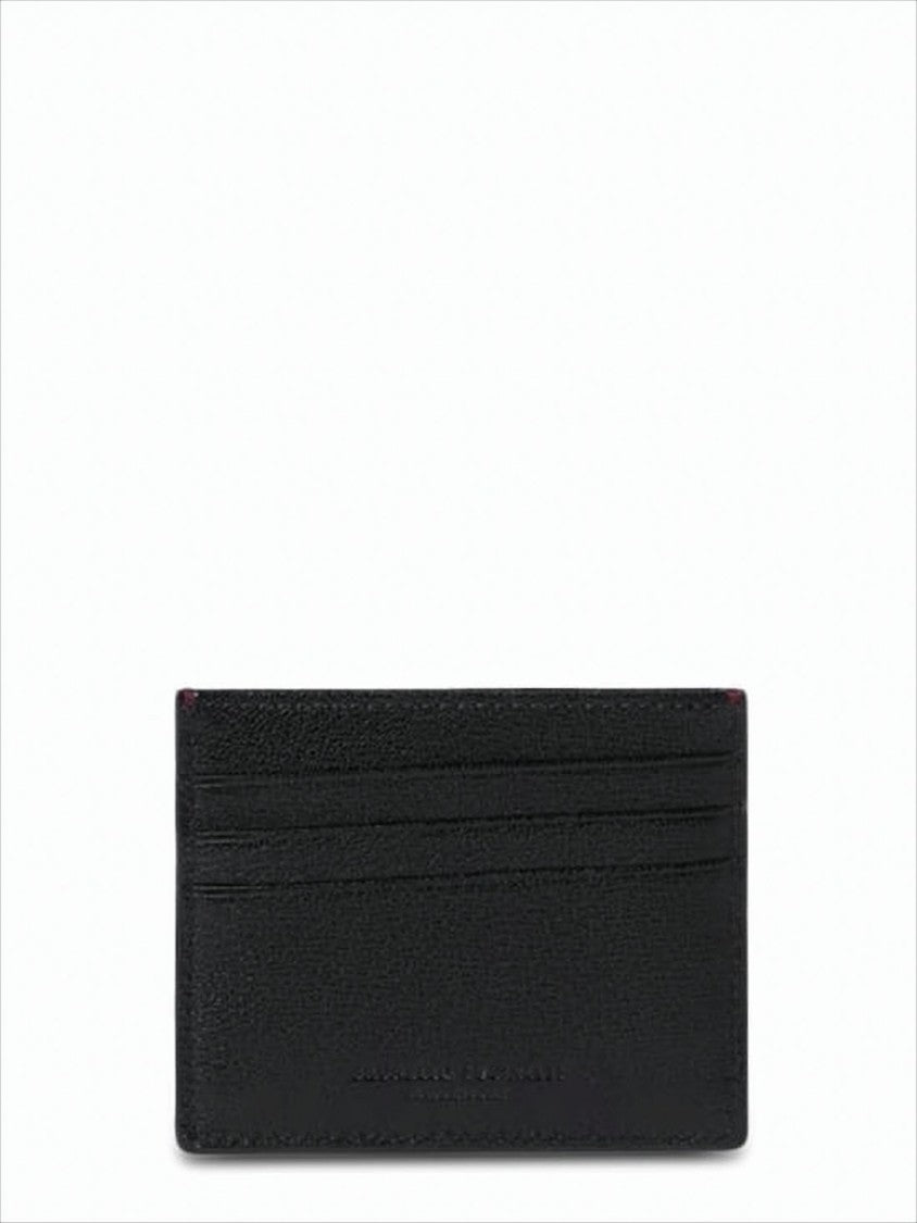 Minimalist Black Lambskin Card Wallet With Embossed Detailing