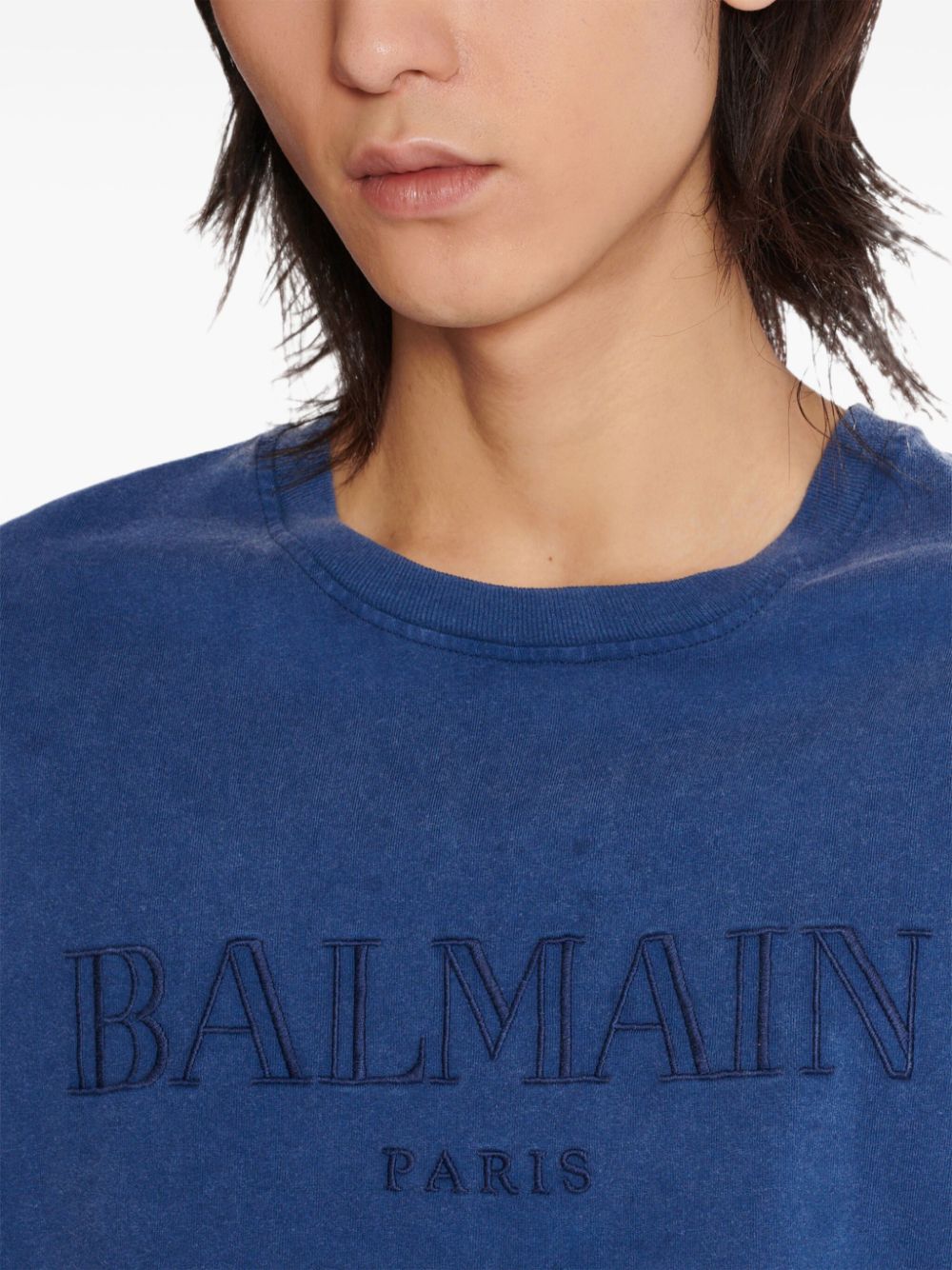 Navy Blue Cotton Logo Print T-Shirt