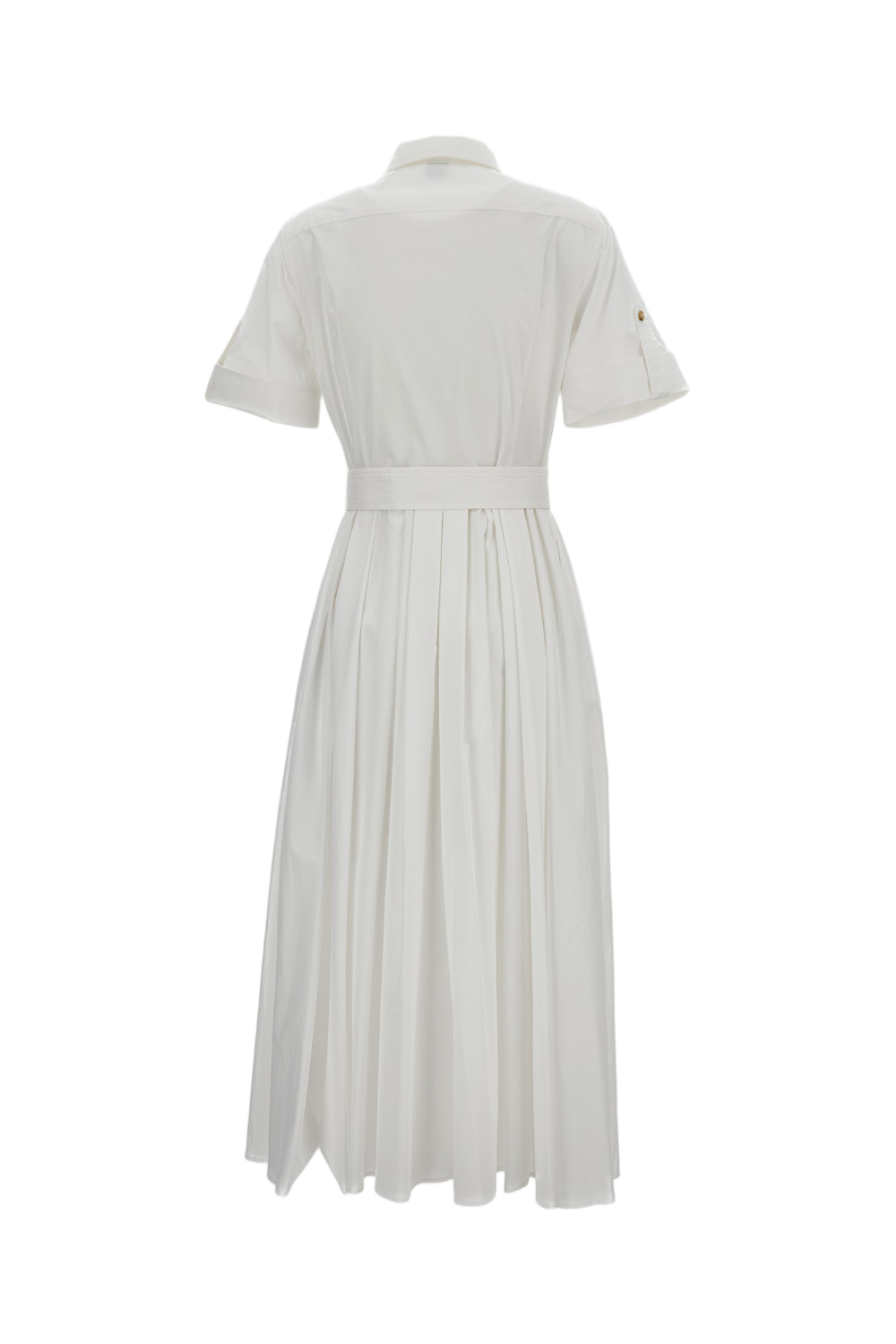 Short-Sleeved Cotton Midi Dress with Classic Shirt Collar