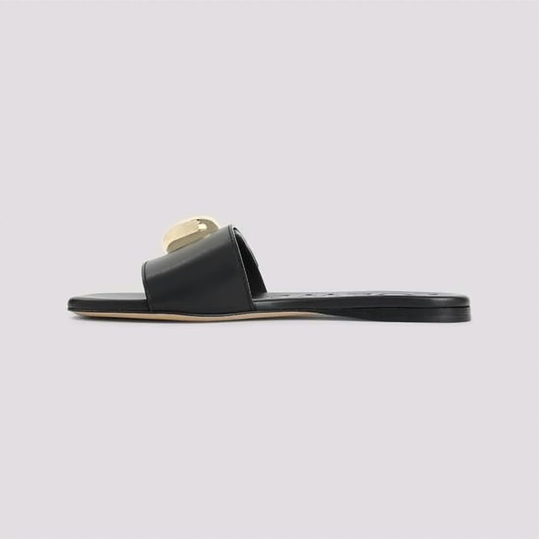 Minimalist Black Slide Sandals with Gold-tone Medallion