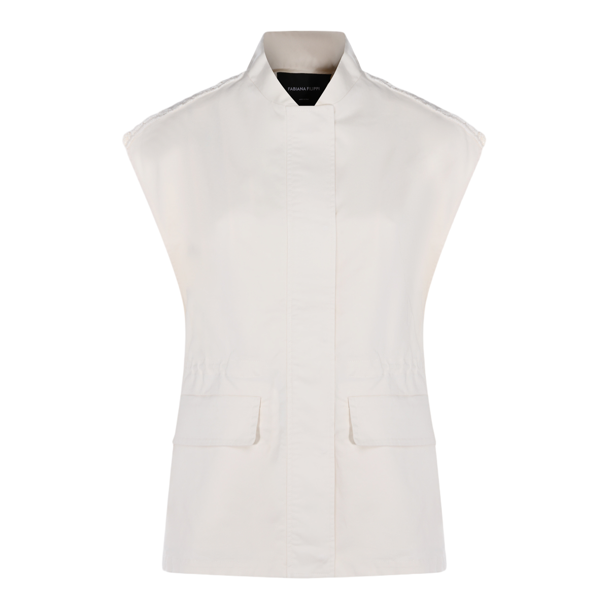 Sleeveless Knit Sweater with High Collar