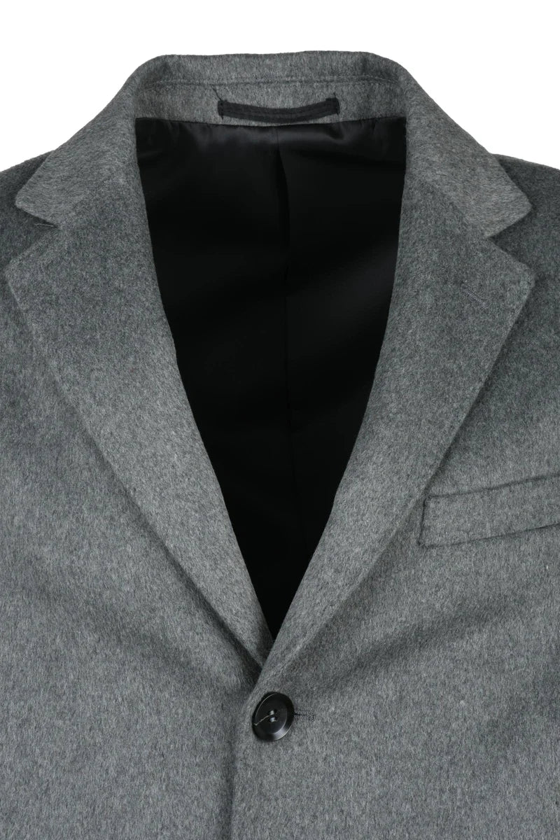 Mid-Length Grey Coat with Structured Collar