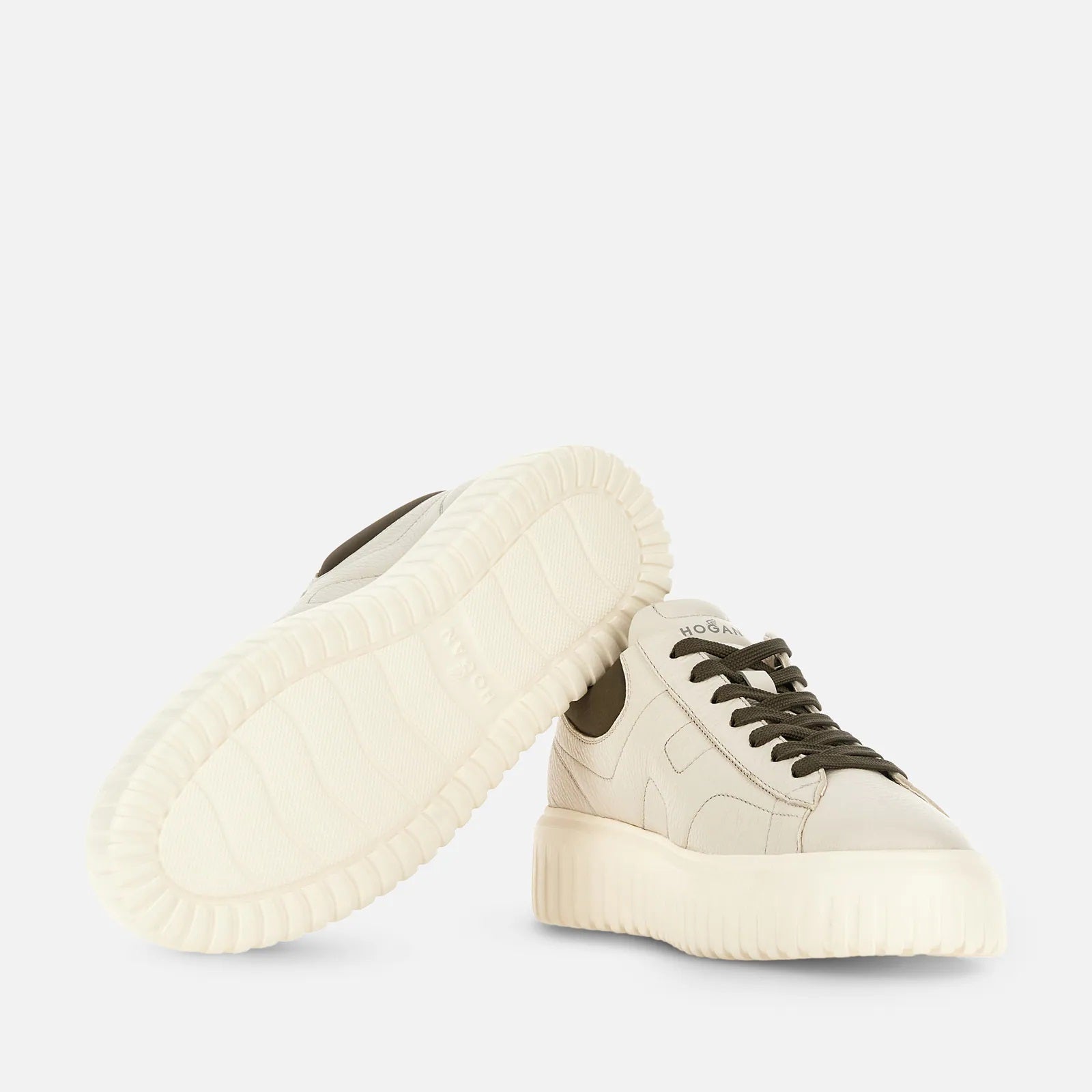 Versatile Ivory Leather Sneakers With H-Stripes Design