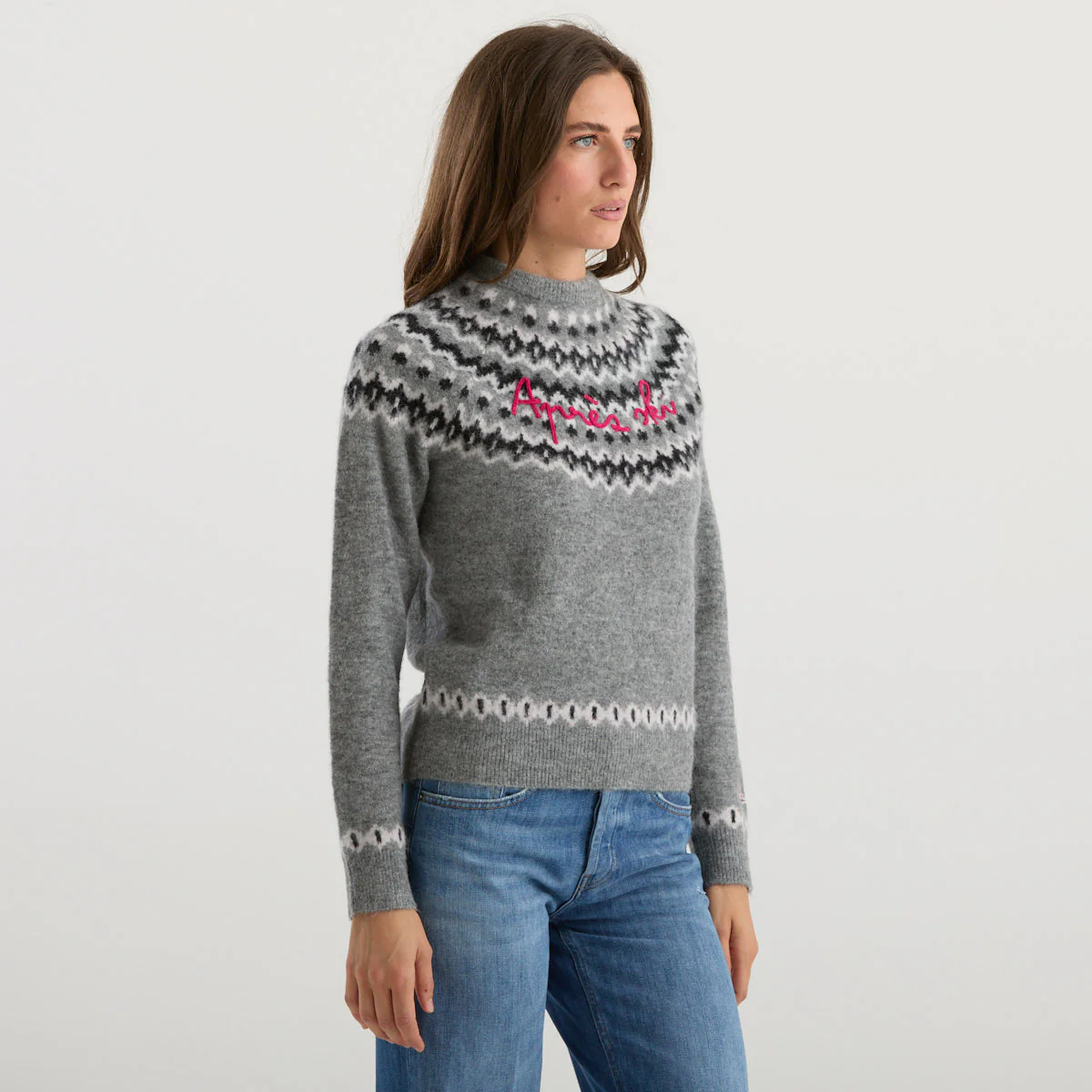 Nordic Knit Sweatshirt With Embroidered Script Detail