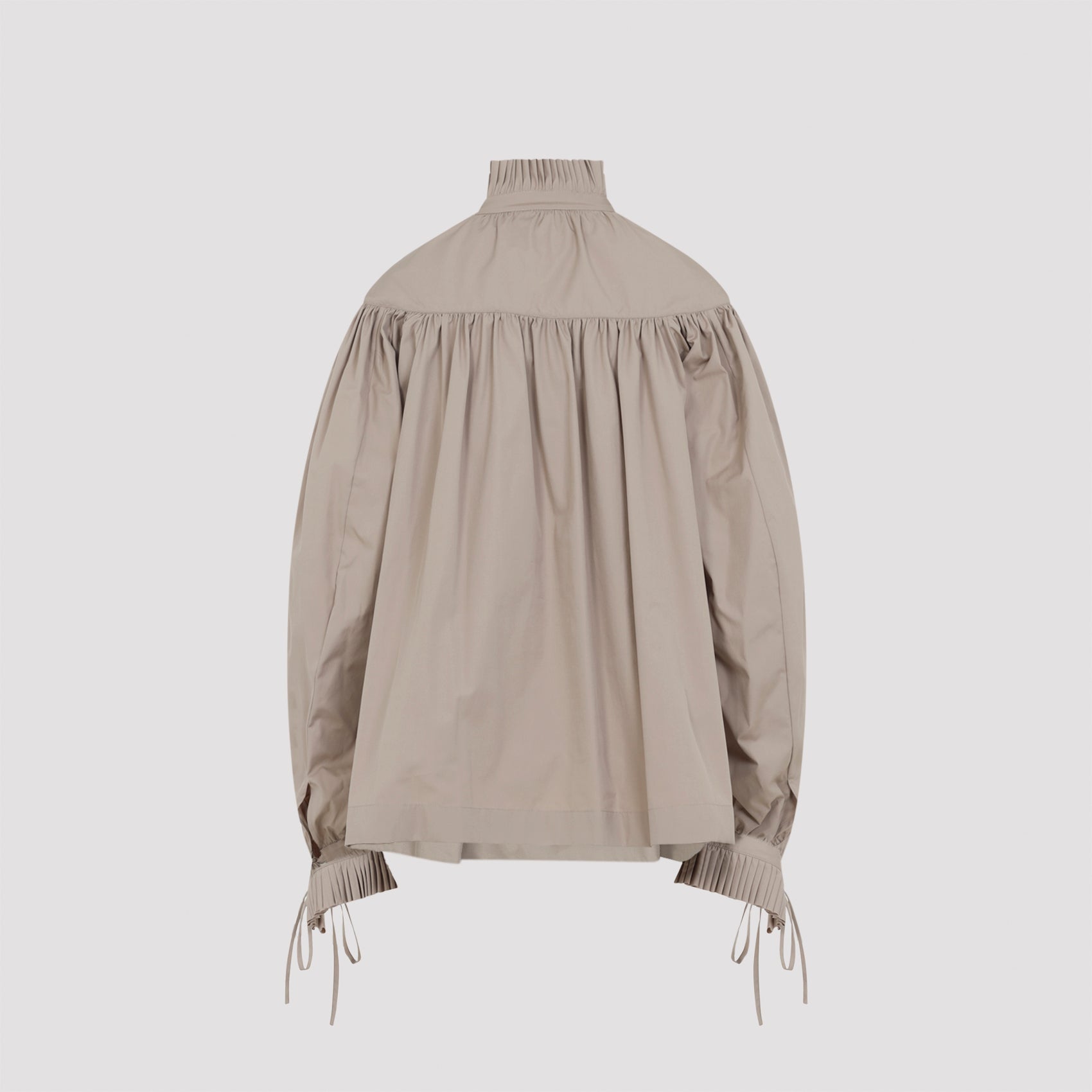 Loose-Fitting Long-Sleeved Shirt with Pleated Collar and Tied Bows