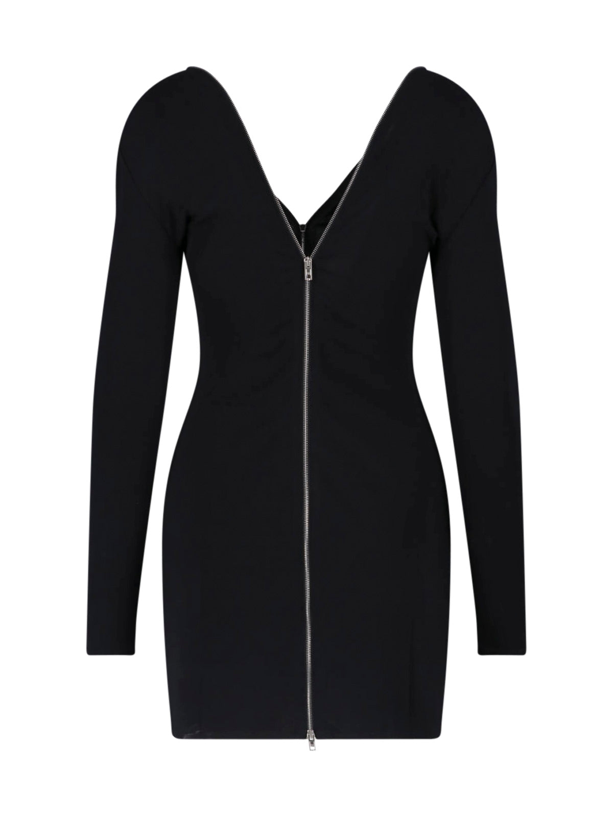 Black Continuous Zipper V-Neck Mini Dress