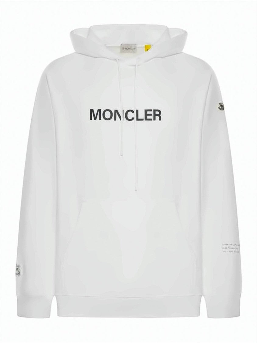 White Hoodie With Black Logo Print And Graphic Detail