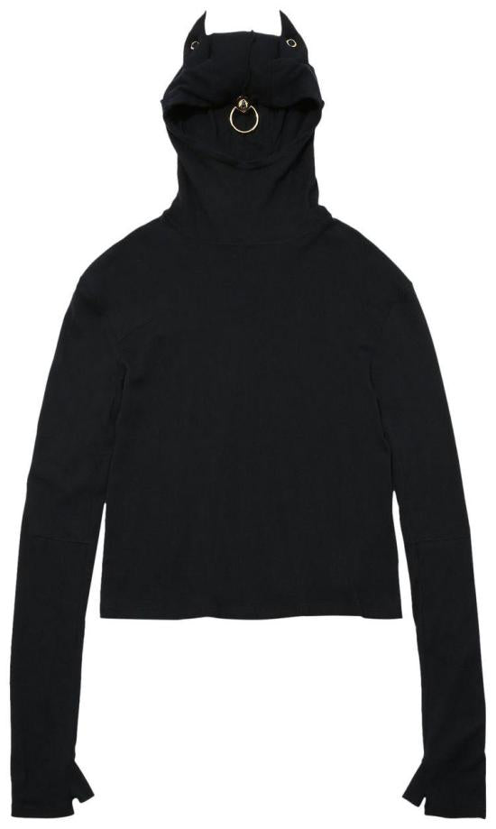 Cropped Black Hoodie with Ring Detail