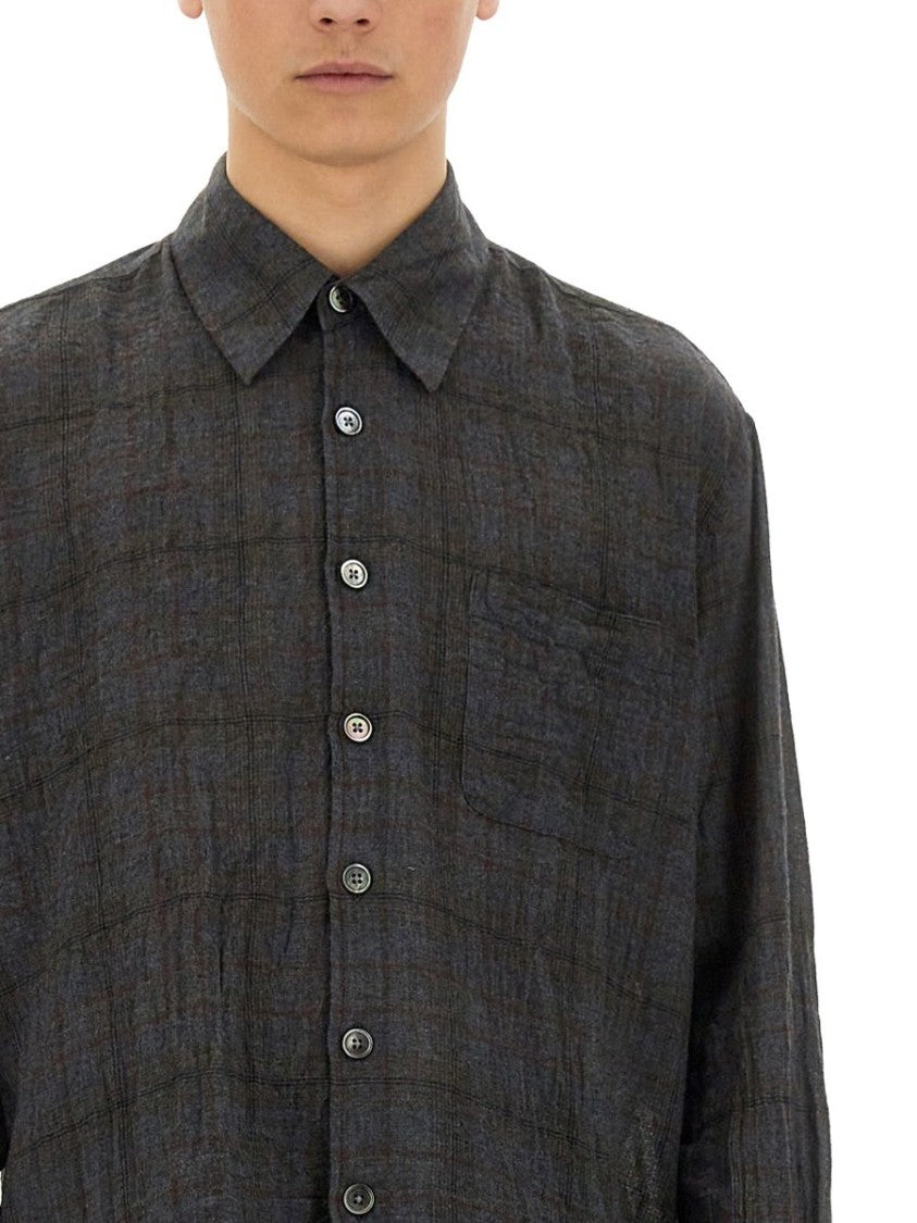 Subtle Checkered Long-Sleeve Shirt with Classic Collar