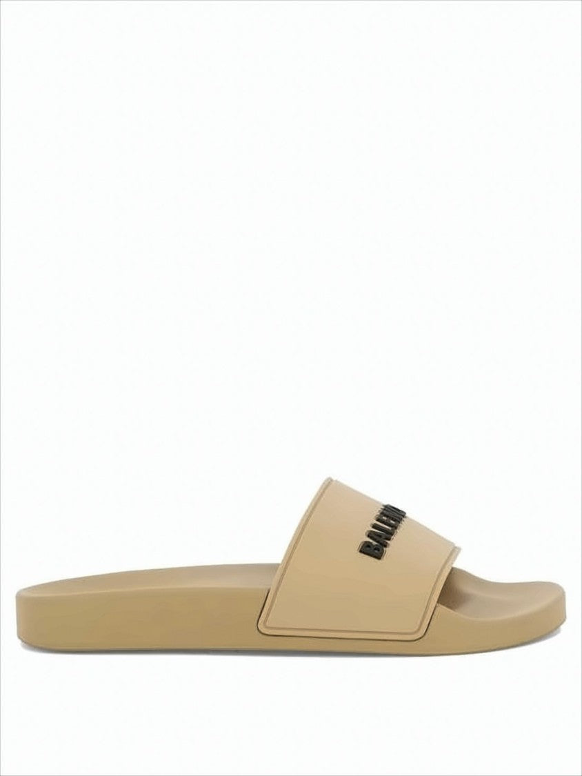 Rubber Slip-On Mules With Textured Sole And Raised Lettering