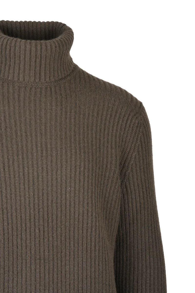 High Neck Cashmere Sweater - Brown