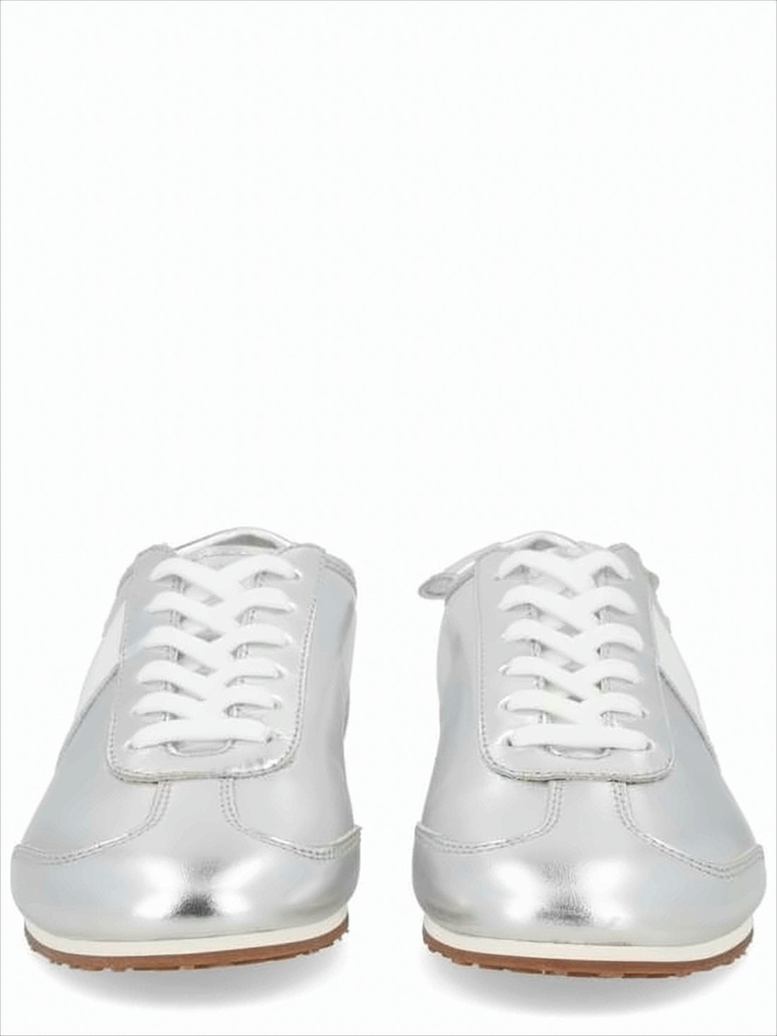 Metallic Silver Leather Sneakers with Crescent Accent