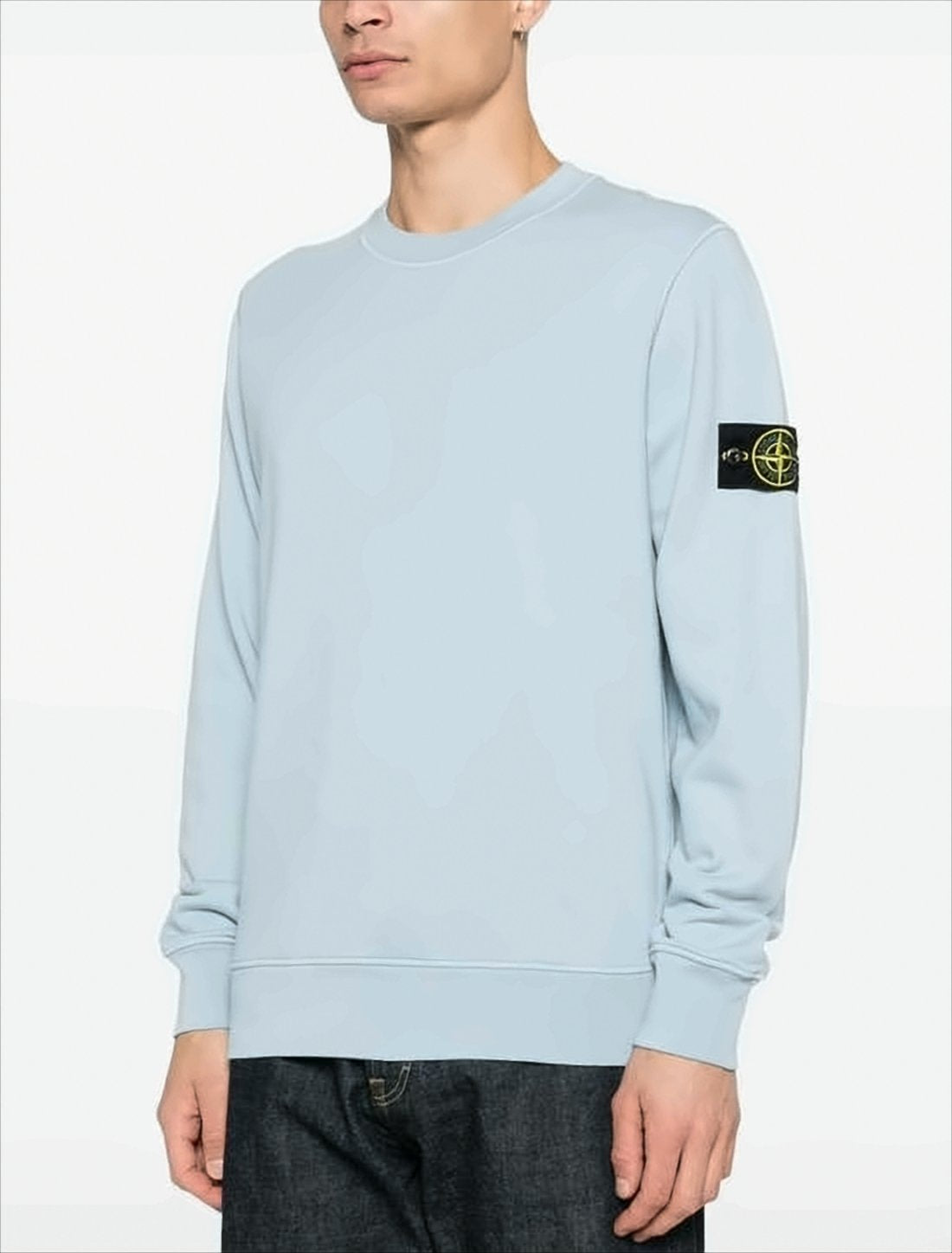 Light Blue Long-Sleeve Crewneck Sweatshirt with Ribbed Cuffs