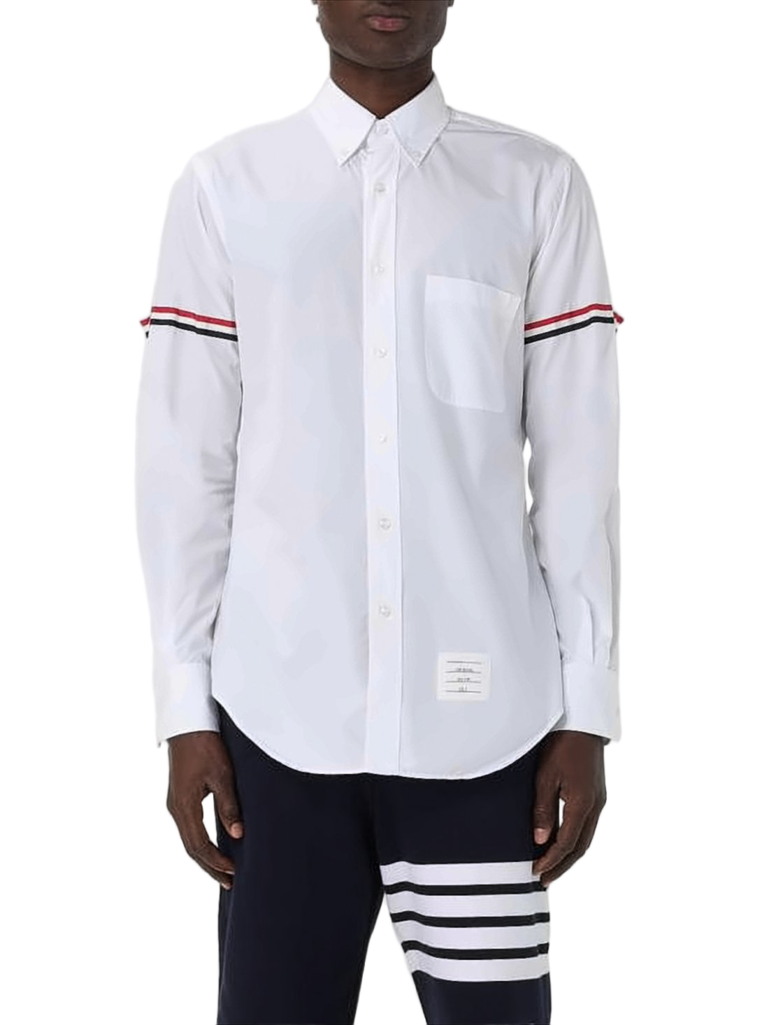 Long-Sleeve White Shirt with Striped Accents