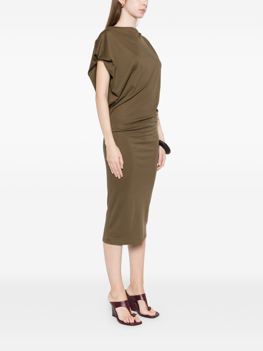 Asymmetrical Brown Midi Dress