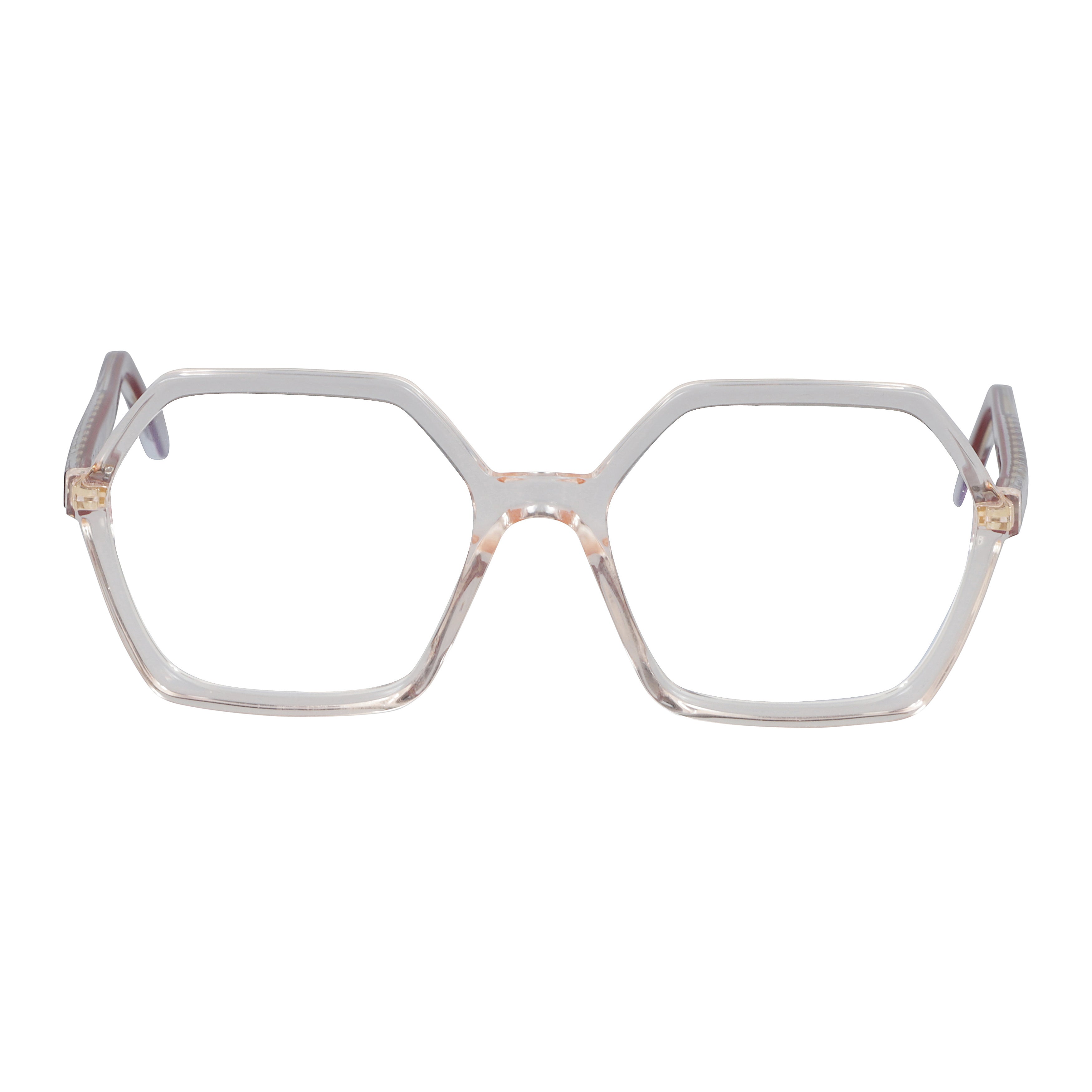 Exagon Glamour Hexagonal Frame Eyeglasses with Burgundy Temples