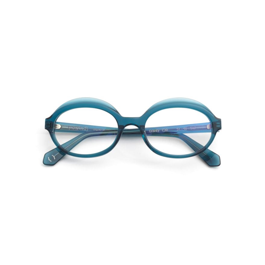 Gravity Rounded Frame Acetate Eyeglasses in Translucent Teal Blue
