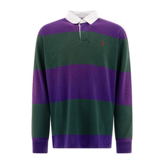 Long-Sleeve Polo Shirt with Stripes and Classic Collar