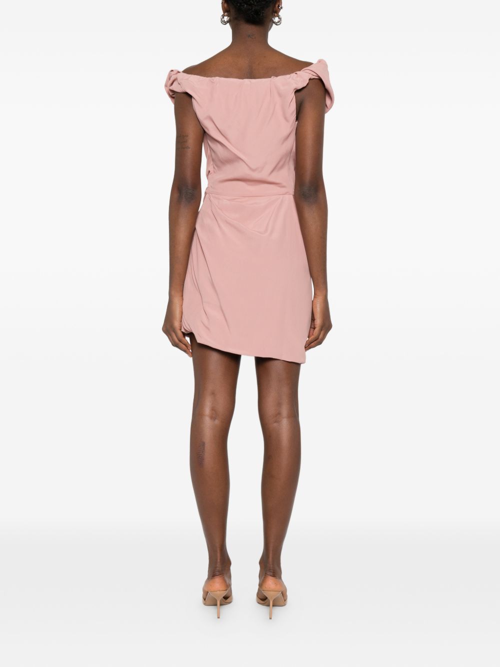 Ruched Mini Dress With Sculptural Off-Shoulder Neckline