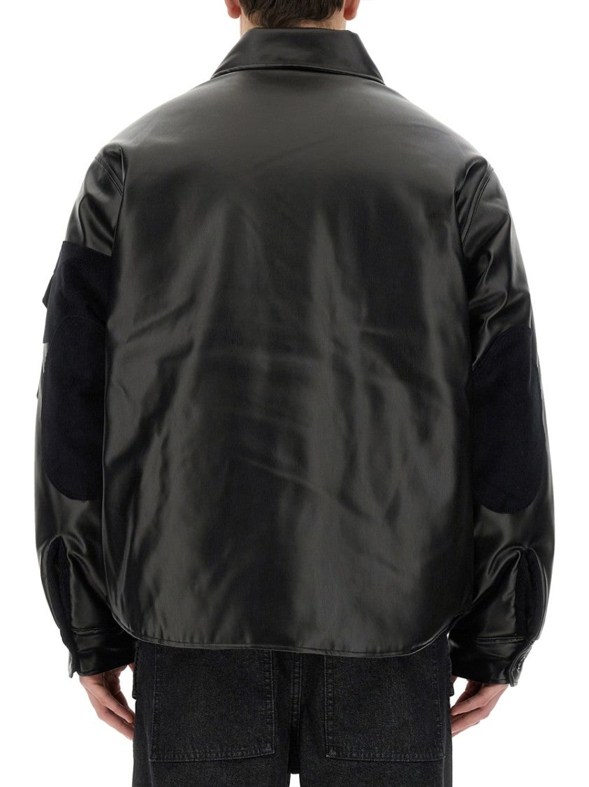 Black Shirt Jacket With Glossy Finish