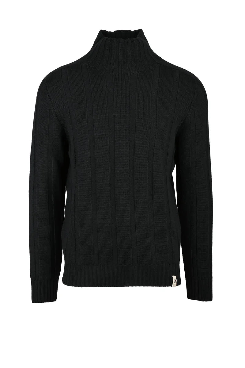 Black Merino Wool Men's Mock Neck Sweater