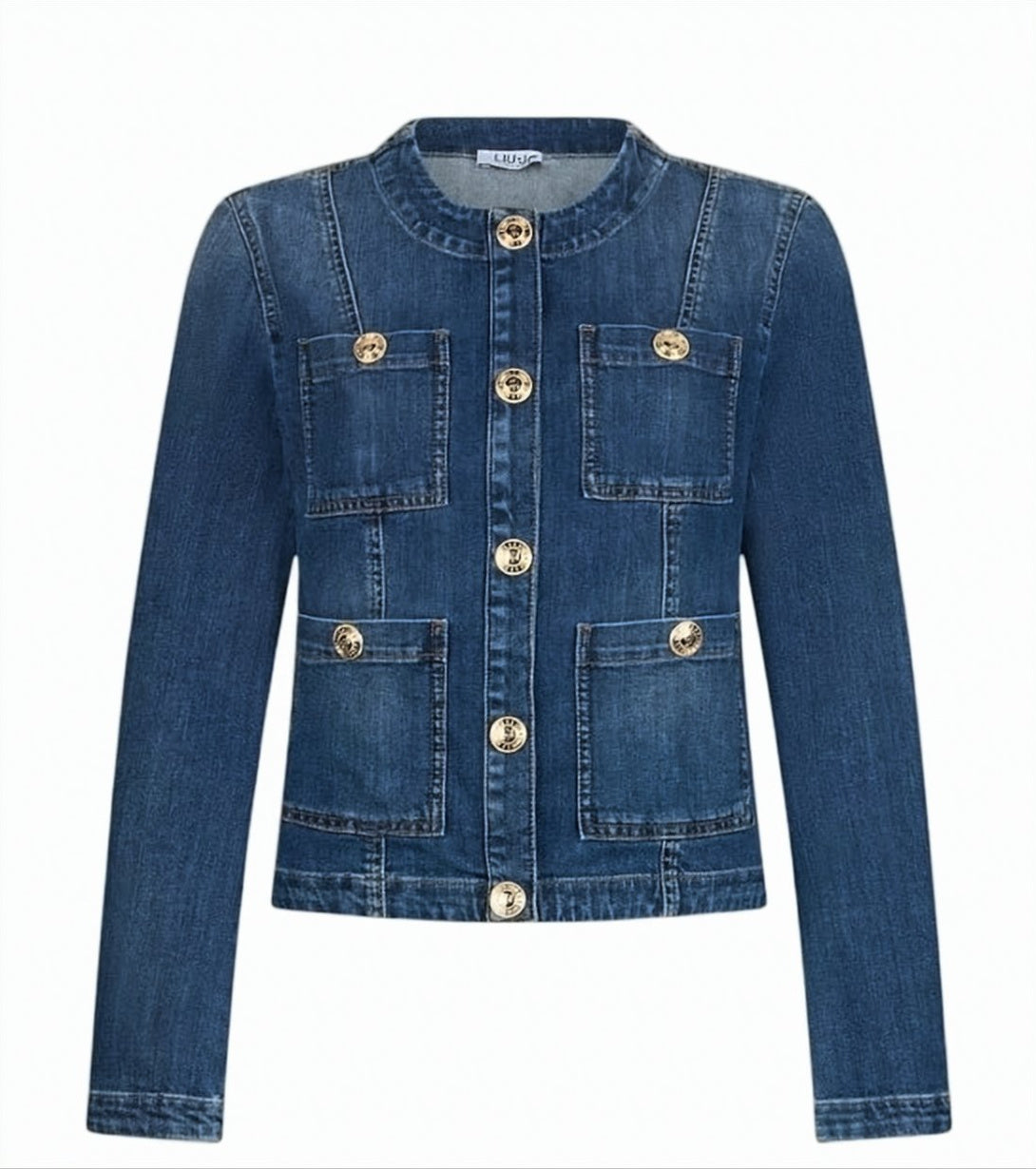 Faded Denim Mandarin Collar Jacket
