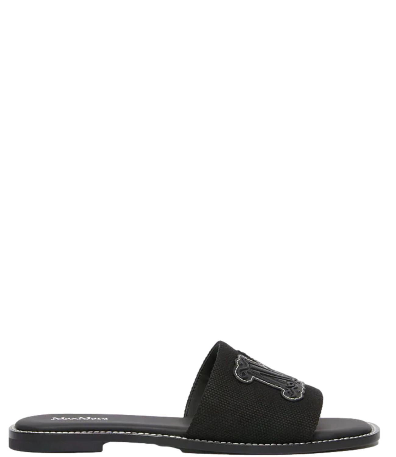 Black Cotton Blend Sandal Slides