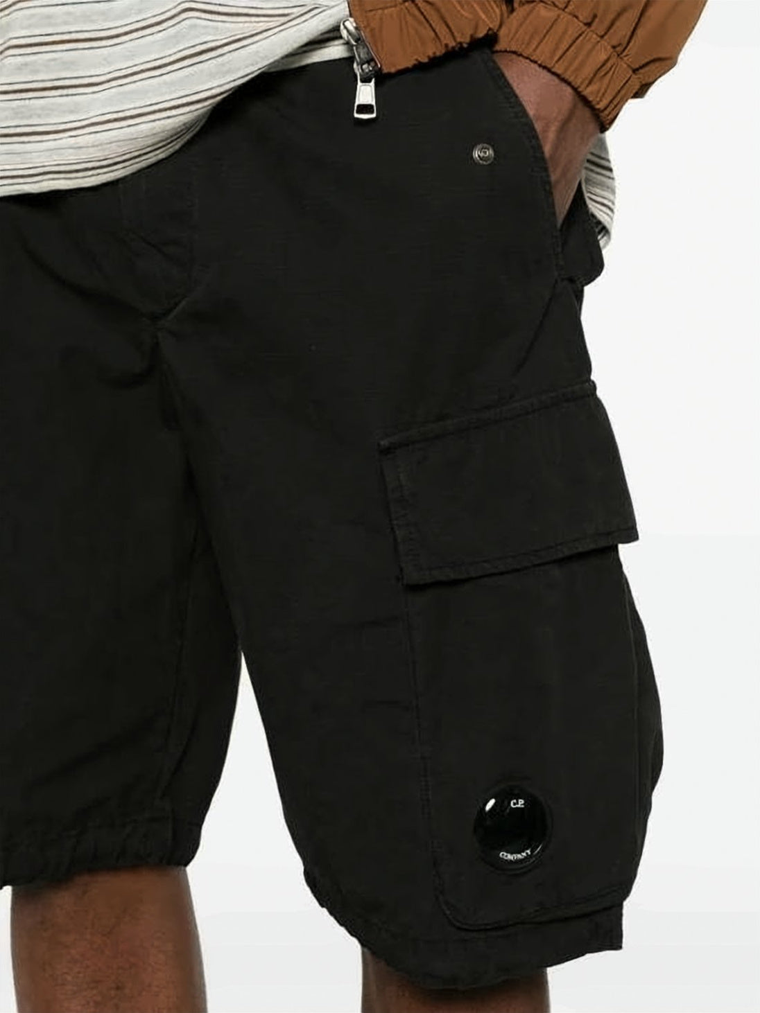 Black Relaxed-Fit Lens Detail Cotton Shorts