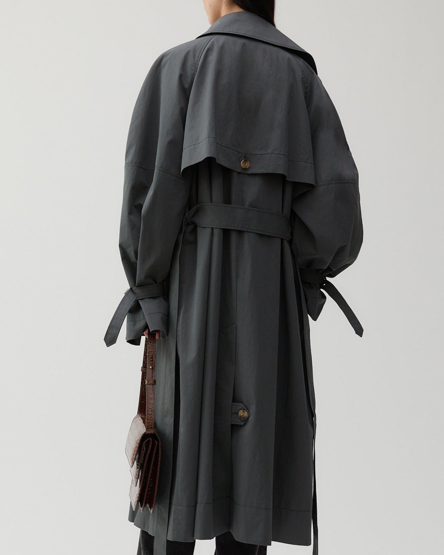 Double-Breasted Black Trench Coat with Wide Collar