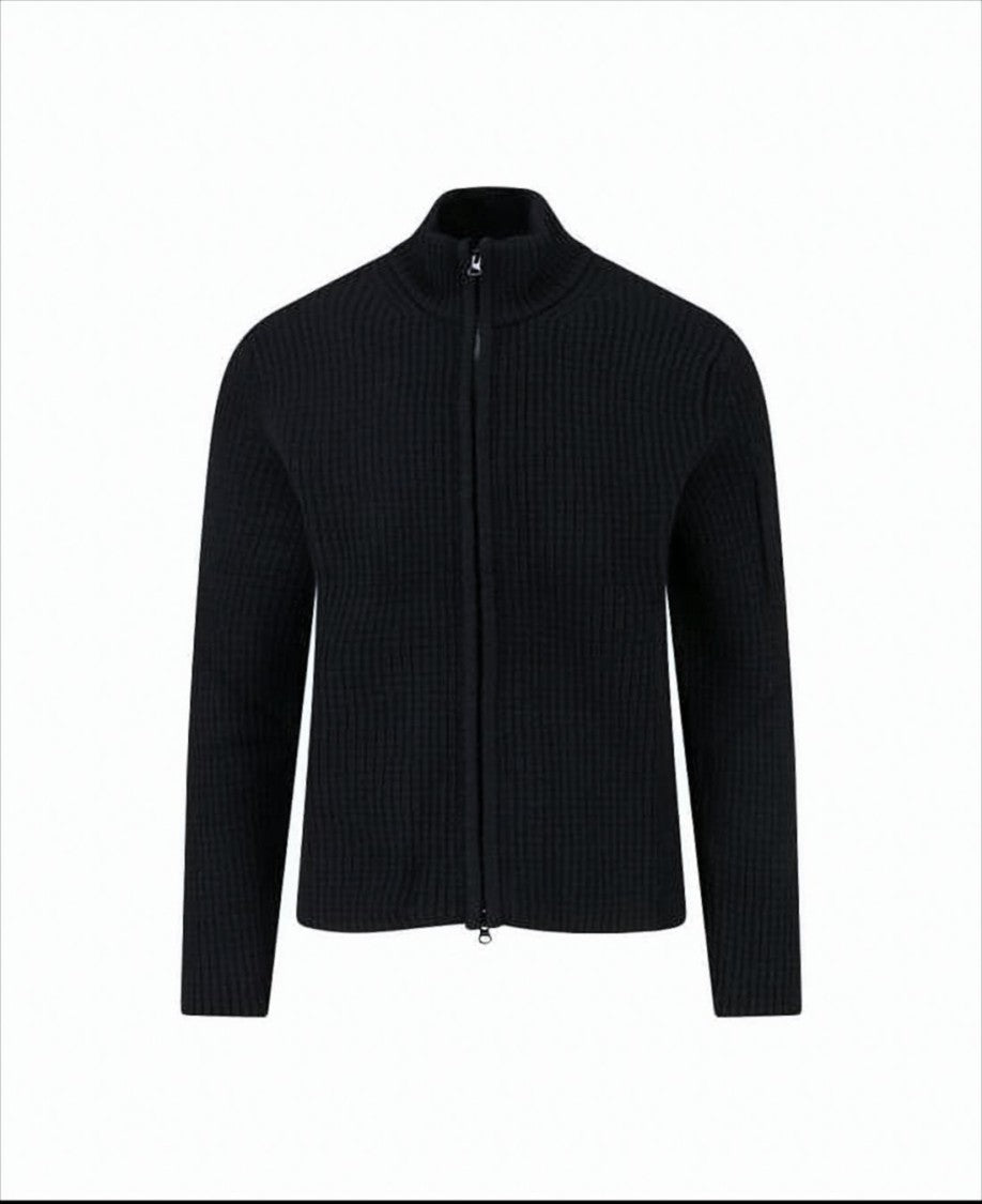Ribbed Zip-Up Knitwear With High Collar And Front Zipper