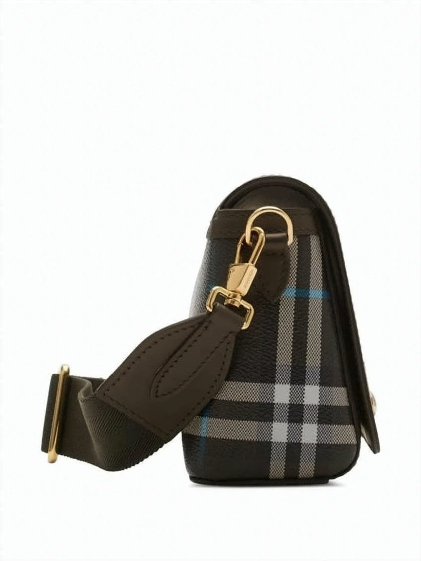 Structured Dark-Tone Check Crossbody Bag