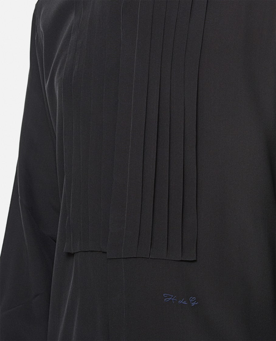 Pleated Front Black Shirt With Classic Collar