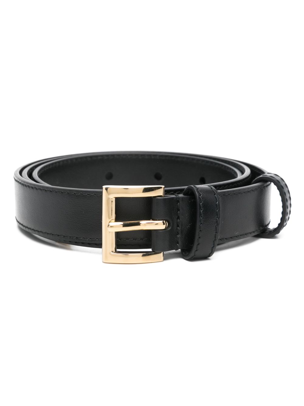 Smooth Grain Black Leather Belt With Logo-Engraved Buckle