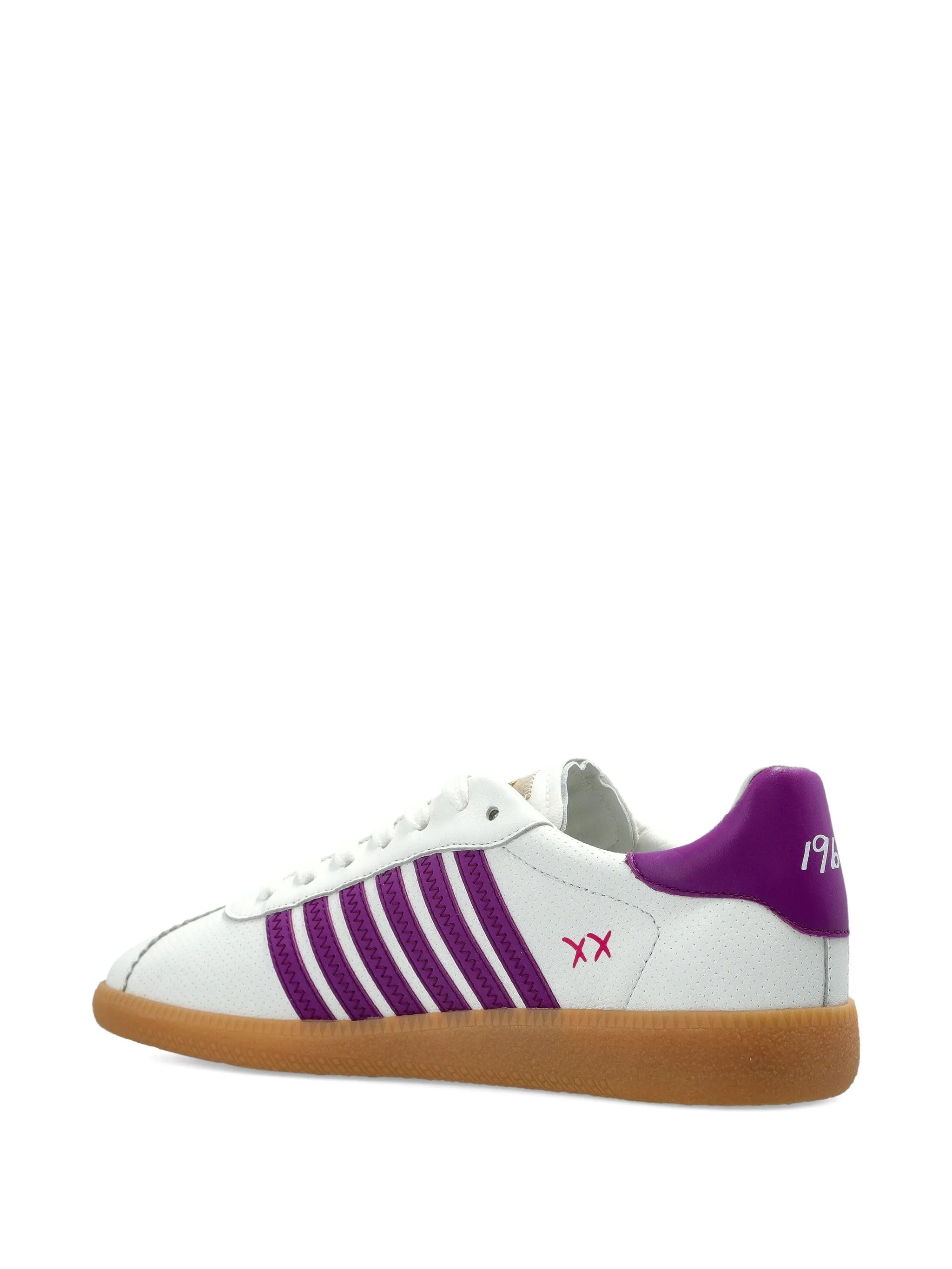 White Low-Top Nappa Purple Accent Sneakers