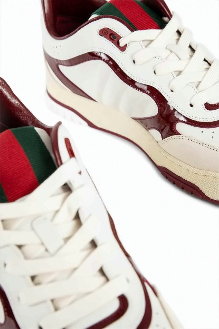 Low-Top Sneakers with Burgundy Patent Overlays