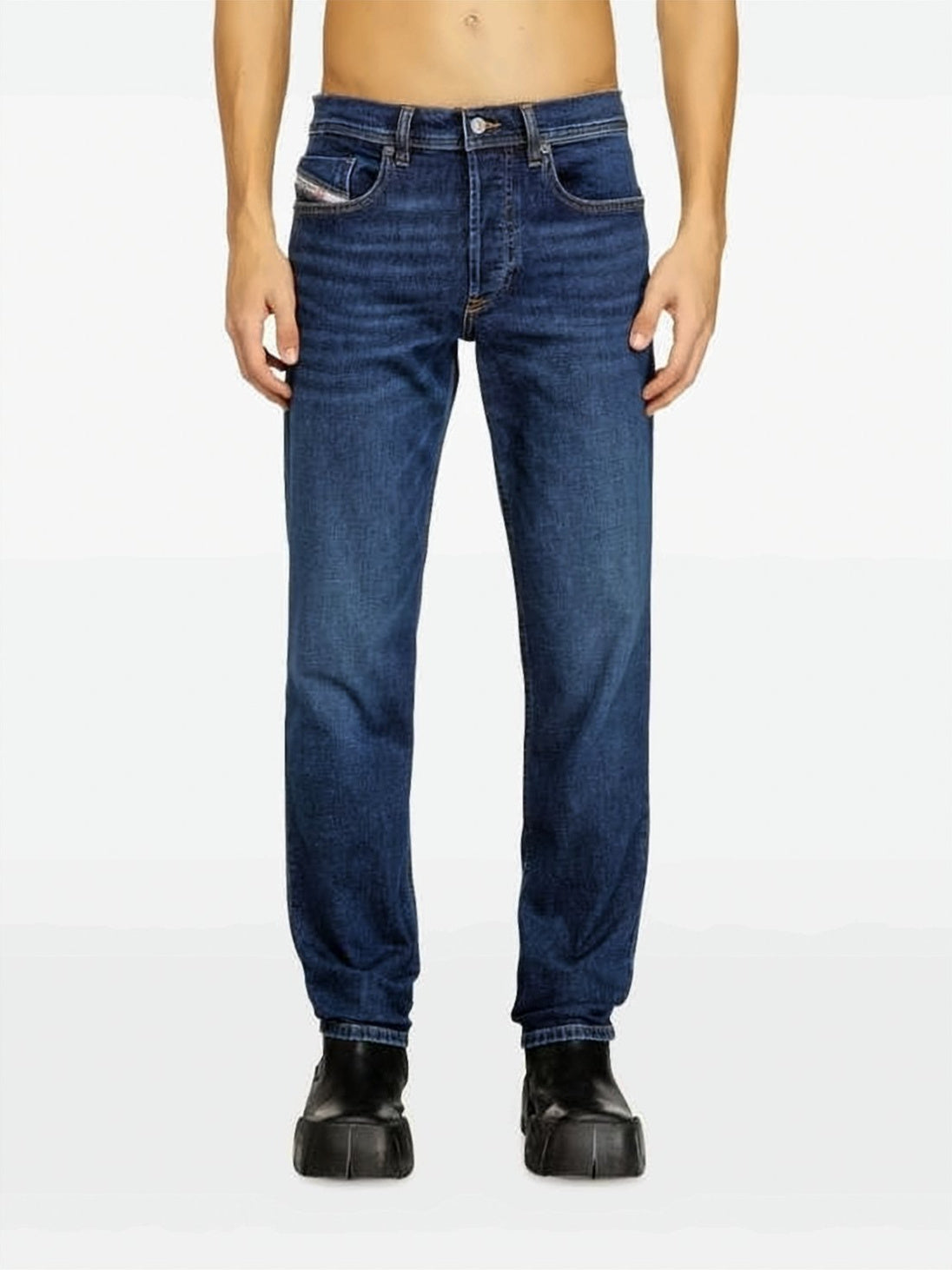 Straight-Leg Denim Pants with Subtle Fading and Five-Pocket Styling
