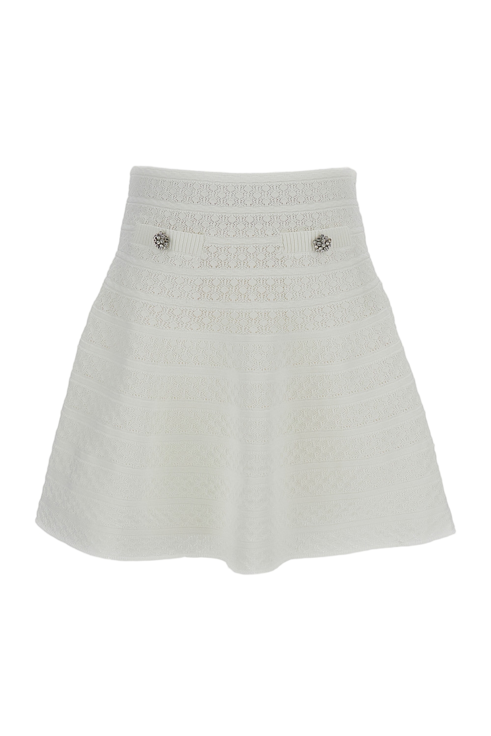 White Pointelle Knit Mini Skirt