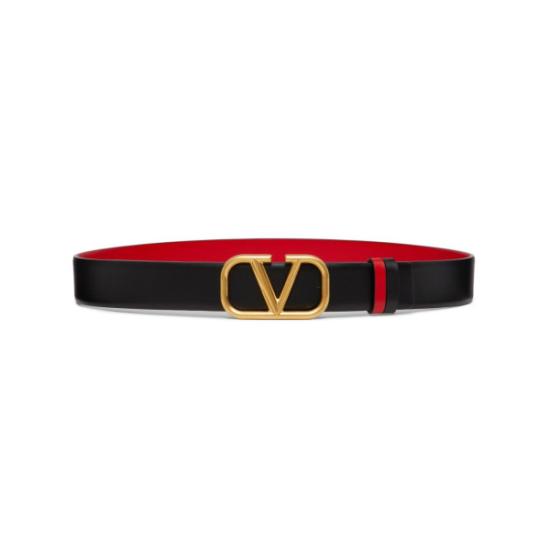 Calfskin Leather Belt with Distinctive V-Shaped Buckle