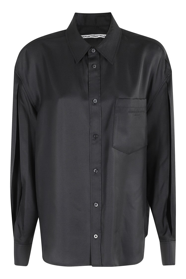Button Up Slashed Sleeve Shirt