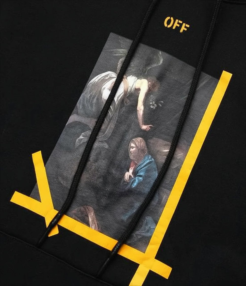 Black Hoodie with Graphic Print and Iconic Arrow Motif